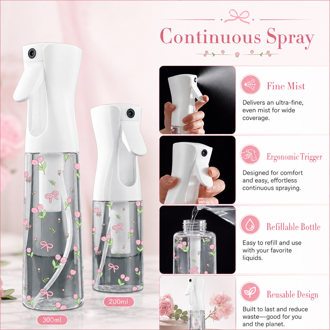 200/300/500ml Cute Floral Cont - Misting Bottle Fine ulasan dan harga